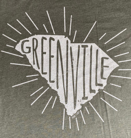 Greenville in SC tee with rays- heather military green