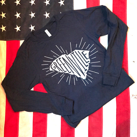 Greenville in SC tee with rays- long sleeve - navy