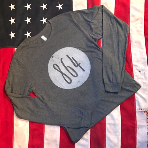 864 in circle tee - long sleeve- heather gray